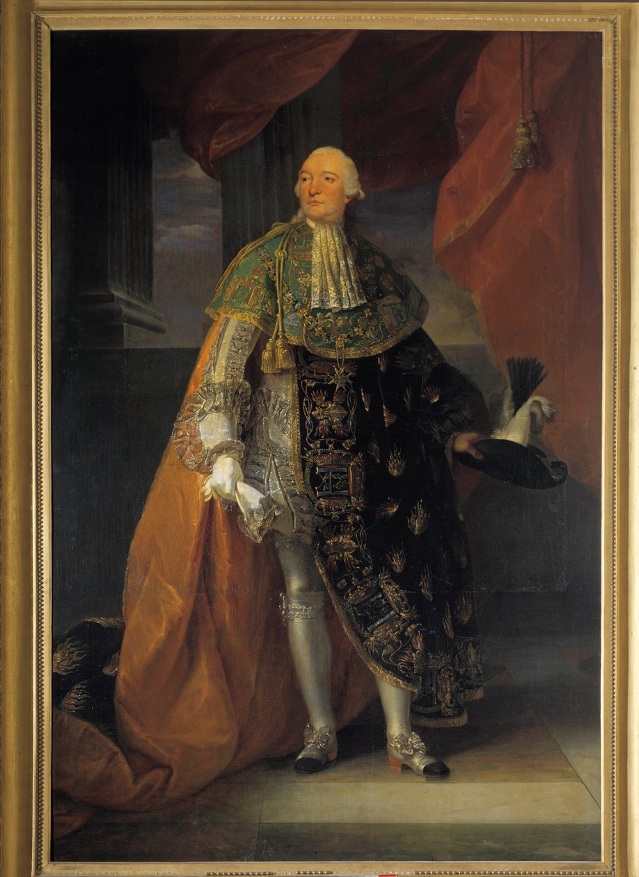 Portrett i full lengde av Louis Philippe II Joseph, hertug av Orleans (1747-1793) kjent som Philippe Egalite i hel drakt av Den Hellige Ånds Orden (Den Hellige Ånds Orden) Maleri av Antoine Francois (Antoine-Francois) Callet ( 1741–1823) av Antoine François Callet