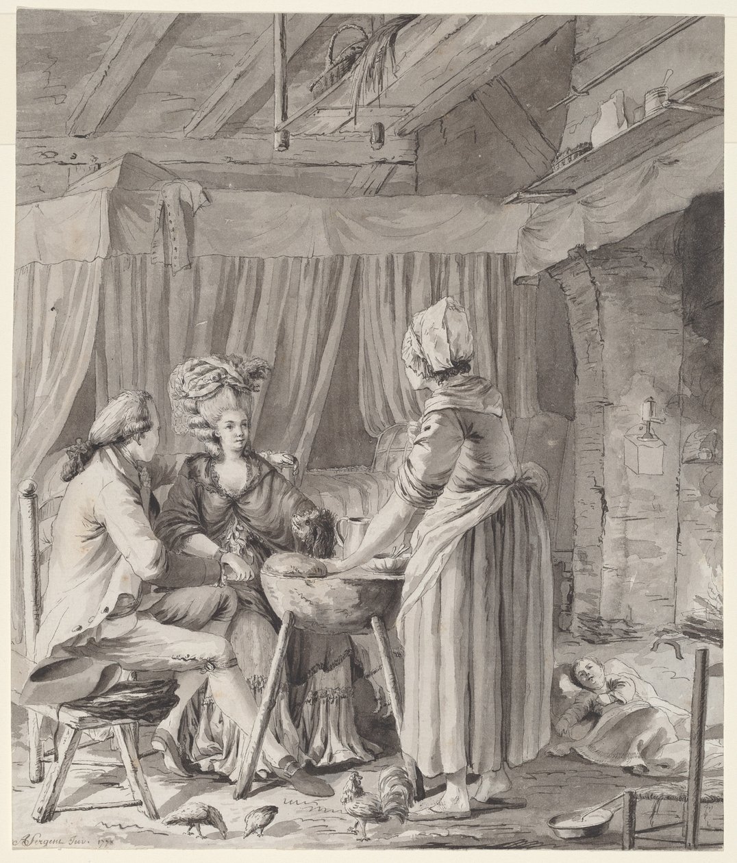 Elegant par lunsjer i en hytte på landet av Antoine François Sergent