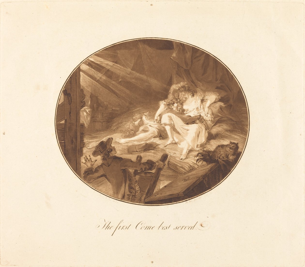 Førstemann til mølla best tjent av Antoine François Sergent after Augustin de Saint Aubin