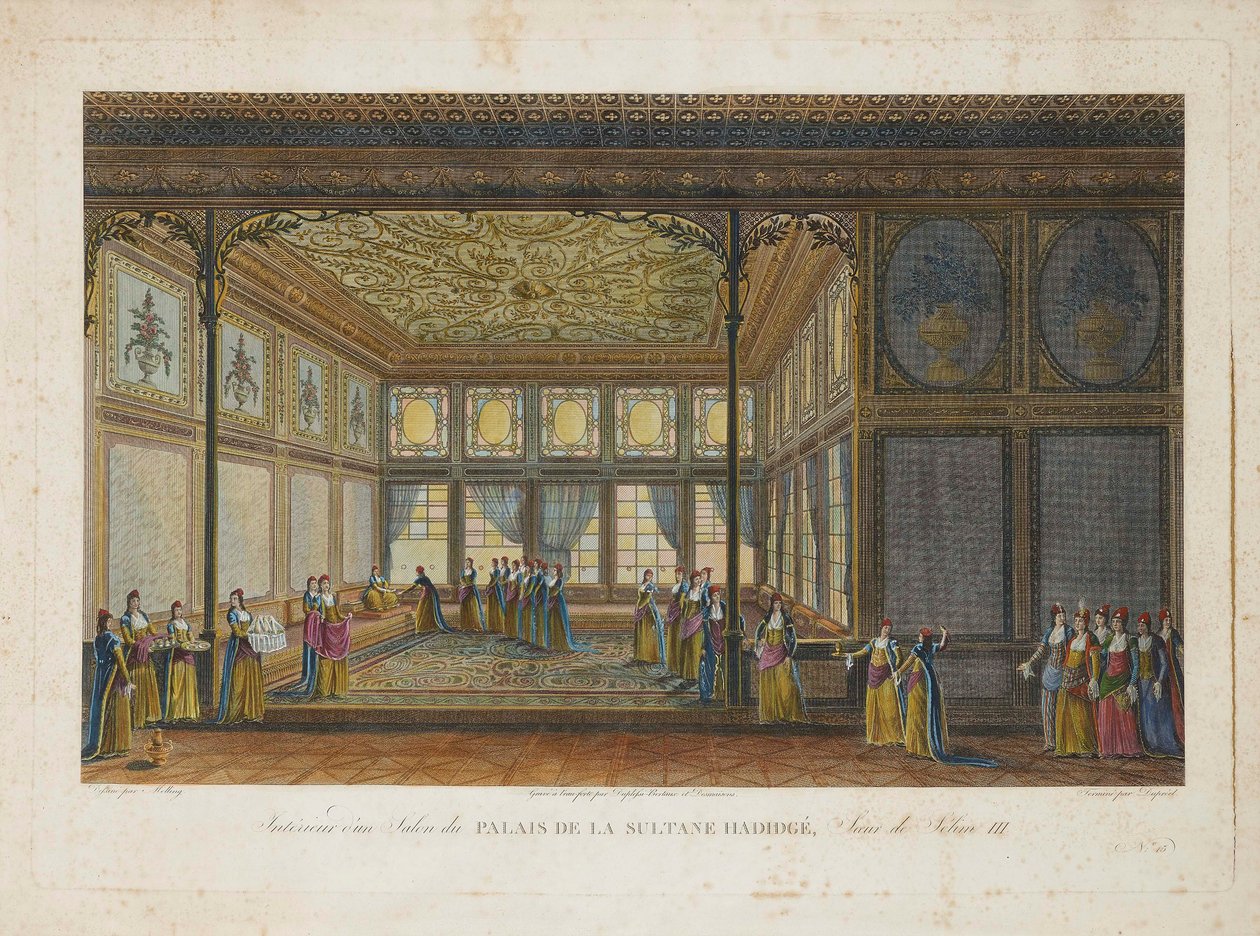 Interiør i palasset til prinsesse Hatice Sultan, halvsøster til Sultan Selim III, ca. 1810. av Antoine Ignace Melling