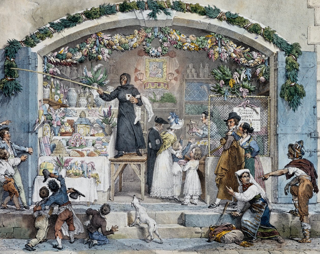 Befana i Roma, av Antoine-Jean-Baptiste Thomas (1791-1833), trykk. Italia av Antoine Jean Baptiste Thomas