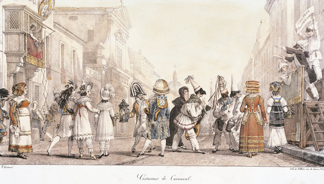 Karnevalskostymer, av Antoine-Jean-Baptiste Thomas (1791-1833), akvarell. Italia av Antoine Jean Baptiste Thomas
