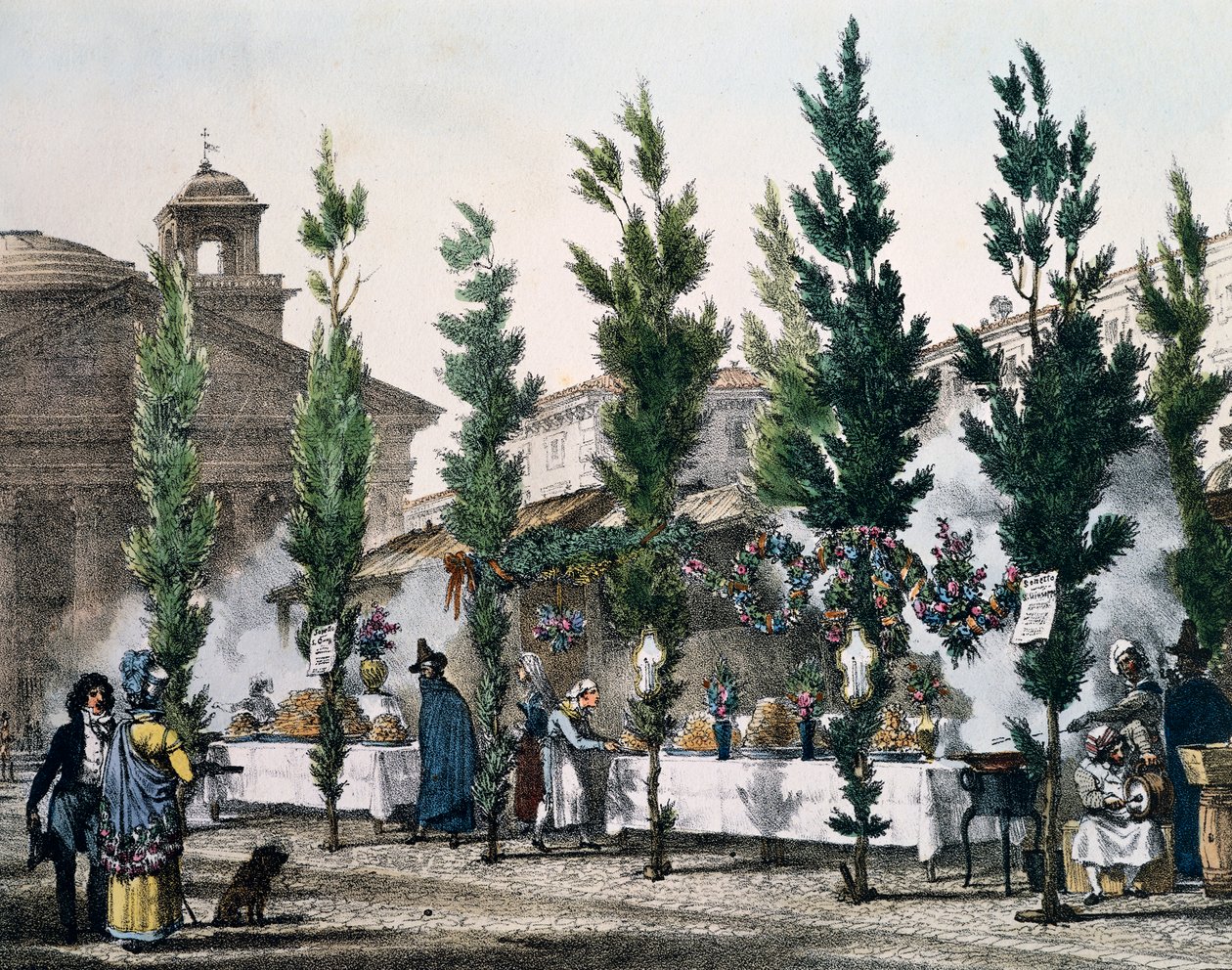 Matfrityrkokere på Pantheon under St. Joseph-festen, gravering av Antoine Jean-Baptiste Thomas (1791-1834) fra Un an a Rome et dans ses environs (Ett år i Roma og i omegn), Frankrike av Antoine Jean Baptiste Thomas