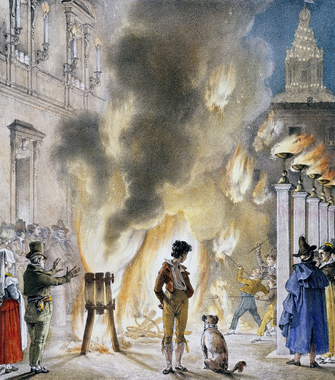 Lite fyrverkeri på Palazzo Madama, av Antoine-Jean-Baptiste Thomas (1791-1833), trykk hentet fra Un an a Rome et dans ses environs (Et år i Roma og dens omgivelser). Italia av Antoine Jean Baptiste Thomas
