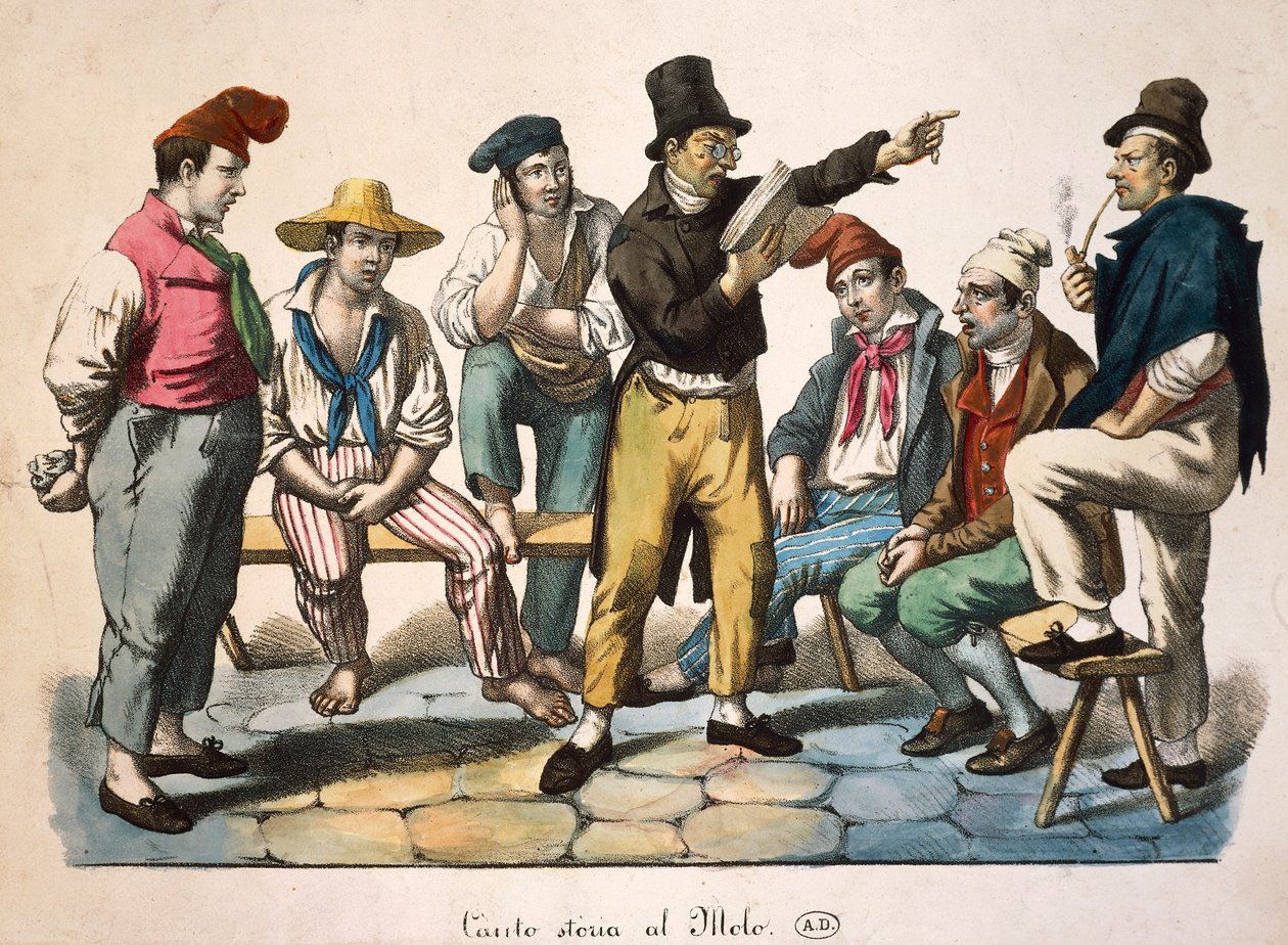 Historieforteller på kaien, av Antoine-Jean-Baptiste Thomas (1791-1834), trykk, Frankrike av Antoine Jean Baptiste Thomas