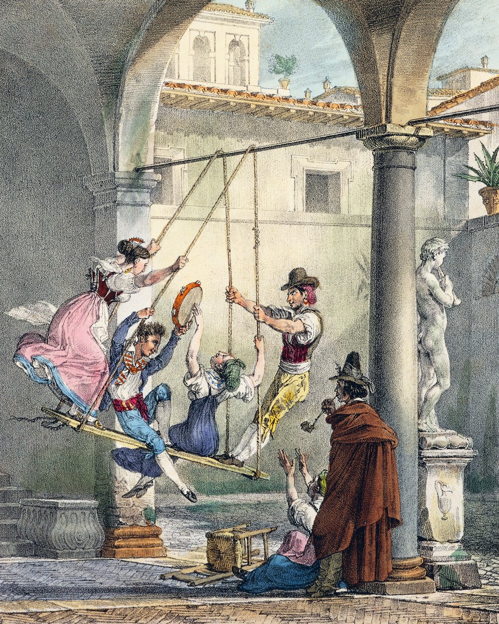 Swing, gravering av Antoine Jean-Baptiste Thomas (1791-1834) fra Un an a Rome et dans ses environs (Ett år i Roma og i omegn), Frankrike av Antoine Jean Baptiste Thomas