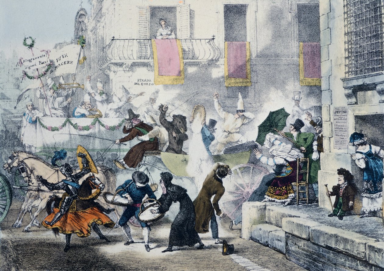 Kaster konfetti under karnevalet i Roma, av Antoine-Jean-Baptiste Thomas (1791-1833), Italia av Antoine Jean Baptiste Thomas