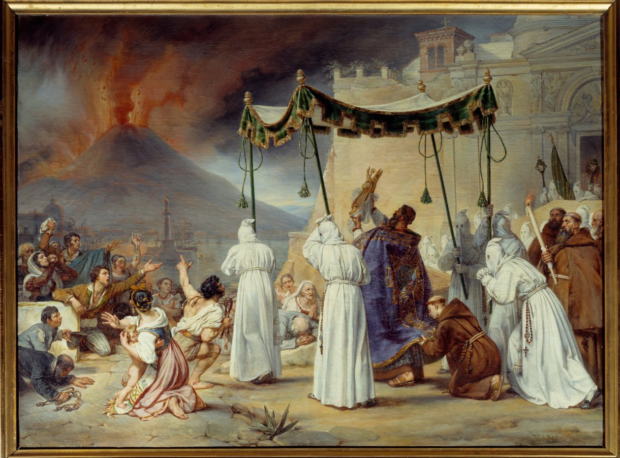 Prosesjon fra Saint January til Napoli under et utbrudd av Vesuvio (Vesuvio) Tradisjonell napoletiansk fest i San Gennaro under et vulkanutbrudd. Maleri av Antoine Thomas (1791-1834) 1822 Søn. 0,95x1,28 m av Antoine Jean Baptiste Thomas