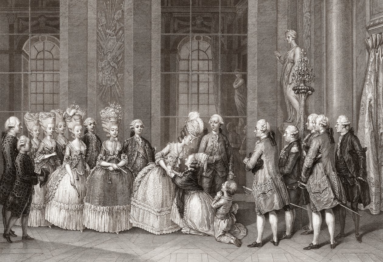 Marie Antoinette besøkt av Bellegarde-familien. (skrive ut) av Antoine Jean Duclos