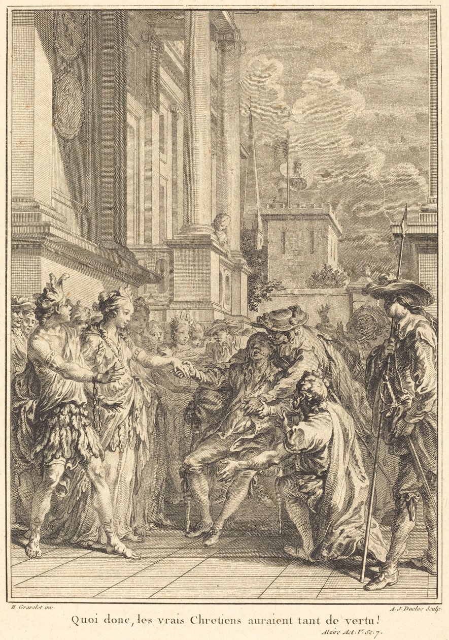 Hva da, sanne kristne ville ha så mye dyd! av Antoine Jean Duclos after Hubert François Gravelot