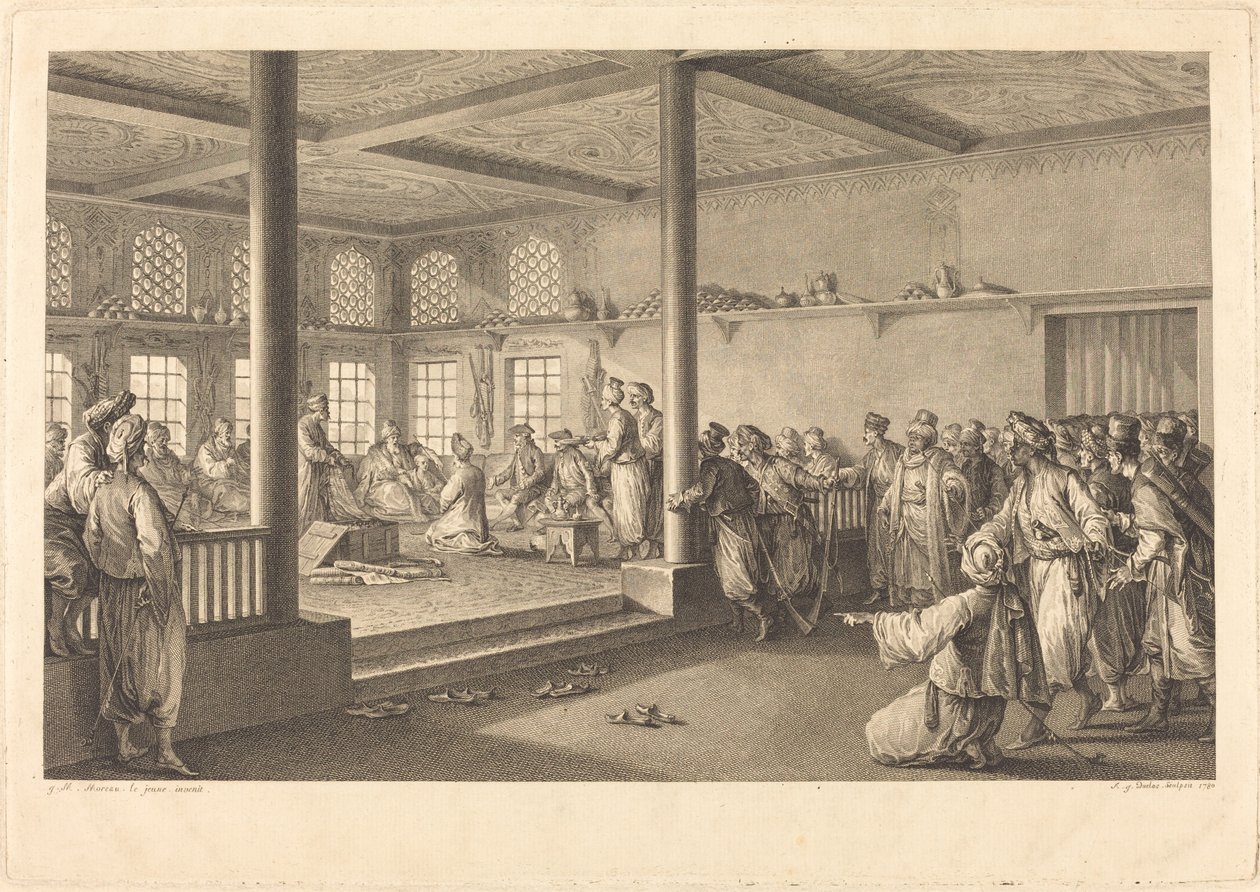 Mottak av Choiseul-Gouffier på Hassan-Tchousch-Oglou av Antoine Jean Duclos after Jean Michel Moreau