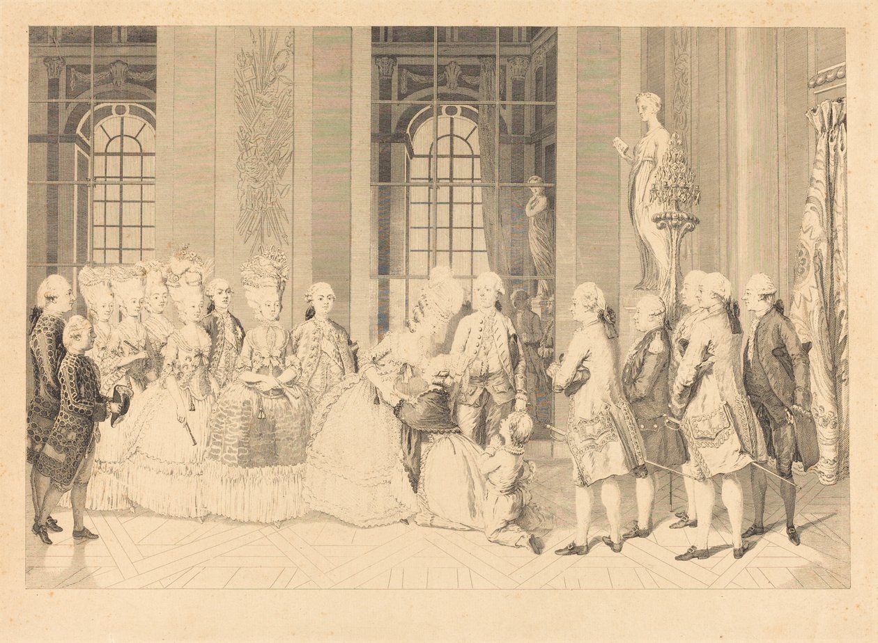 Dronningen kunngjør til Mrs. av Bellegarde av dommerne og friheten til mannen hennes i 1. mai av Antoine Jean Duclos after vicomte Charles Henri Desfosses