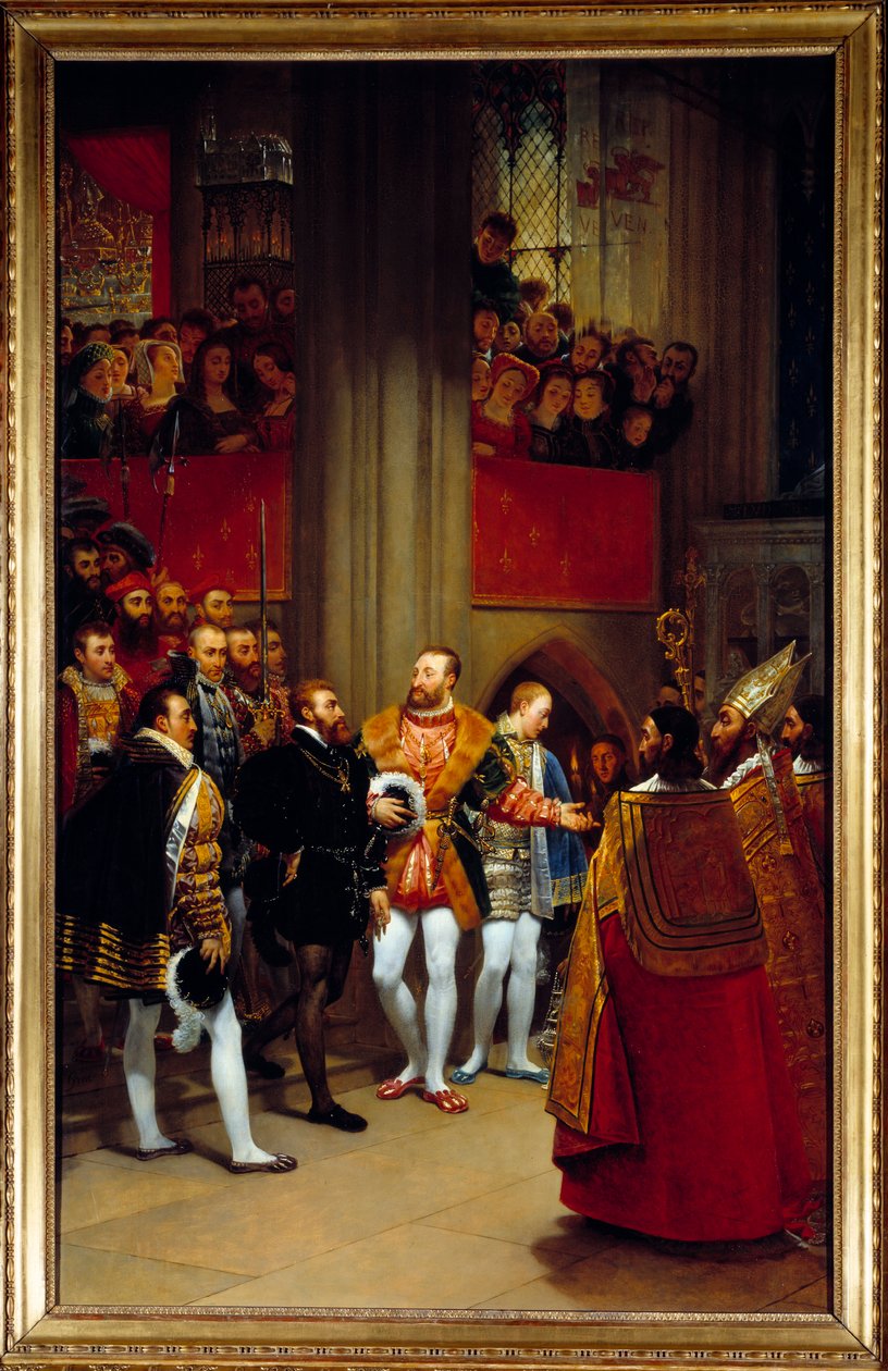 Charles V mottatt av Francois I ved klosteret Saint Denis i 1540. Maleri av Antoine Jean Gros (1771-1835) av Antoine Jean Gros