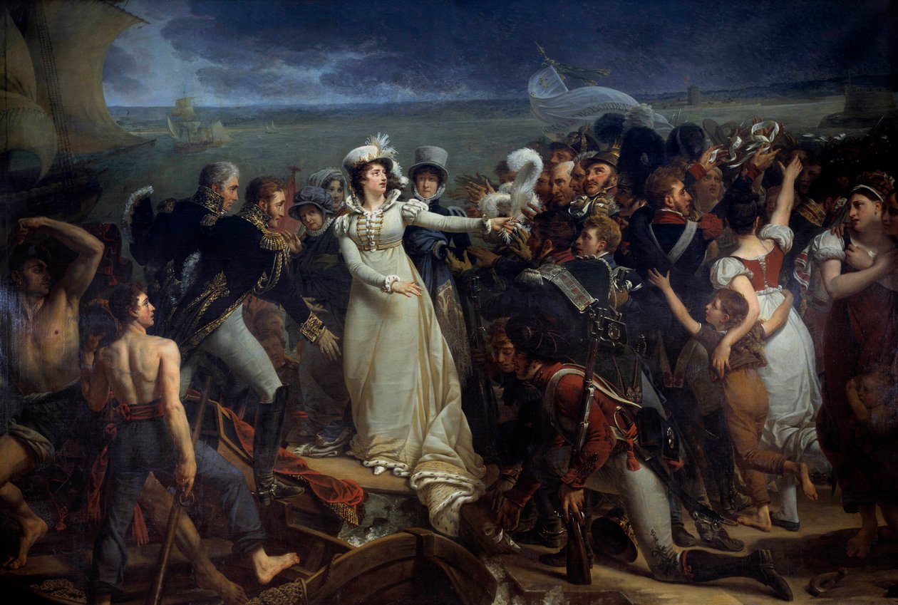 Ombordstigning av Marie Therese av Frankrike, hertuginne av Angouleme kalt Madame Royale (1778-1851) i Pauillac den 2/04/1815 for England Maleri av Antoine Jean Gros (1771-1835). 1818 Søn. 3,26x2,04 m Bordeaux, musee des Beaux Arts av Antoine Jean Gros