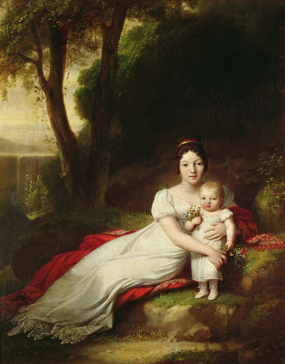 Hortense Eugenie de Beauharnais (1783-1837), dronning av Holland, med sønnen Charles Louis Napoleon Bonaparte (1808-73), den fremtidige Napoleon III av Antoine Jean Gros
