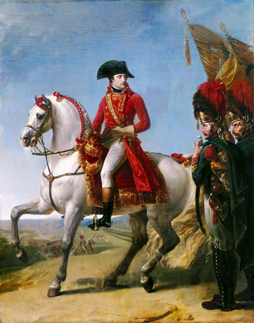 Napoleon Bonaparte, første konsul, gjennomgår troppene sine etter slaget ved Marengo av Antoine Jean Gros Baron