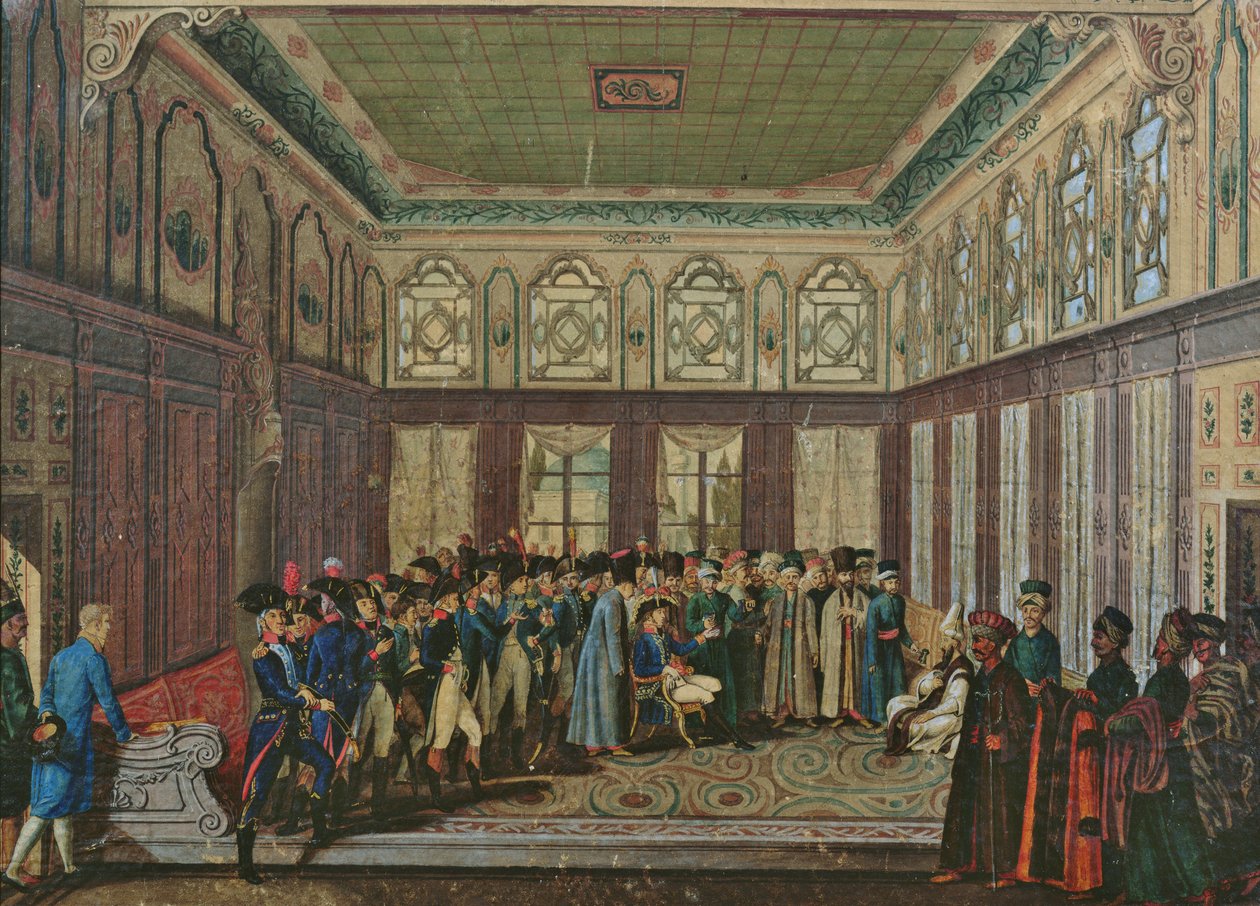 General Aubert du Bayet ble mottatt av den osmanske storvesiren i Konstantinopel i 1796 av Antoine Laurent Castellan