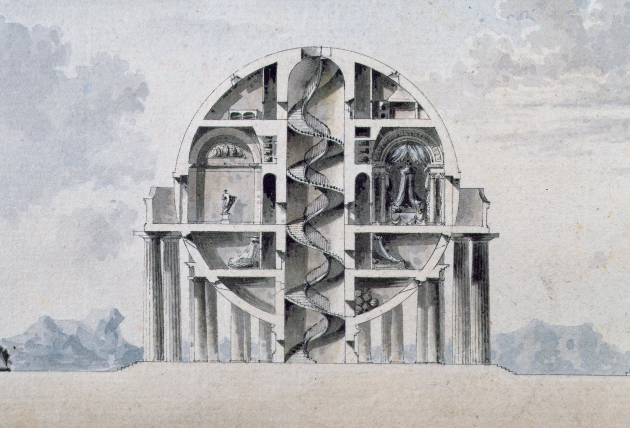 Design for a House for a Cosmopolite, 1783 (detalj) (se også 195241-195242, 196724-196726) av Antoine Laurent Thomas Vaudoyer