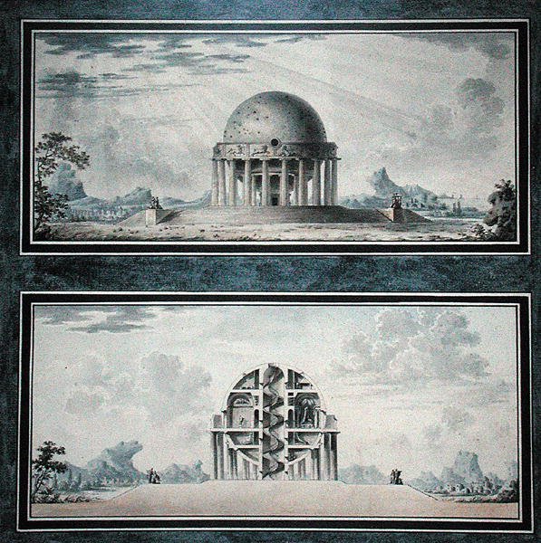Design for a House for a Cosmopolite, 1783 (wc på papir) (detalj) (se også 195241-195242, 196725-196726) av Antoine Laurent Thomas Vaudoyer