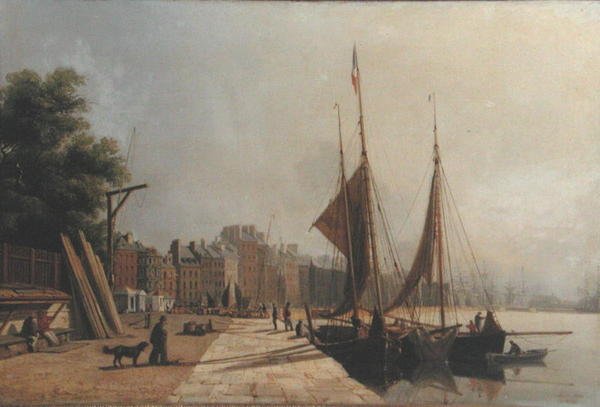 Early Morning Quayside, Le Havre, ca. 1853 (olje på lerret) av Antoine Leon Morel Fatio