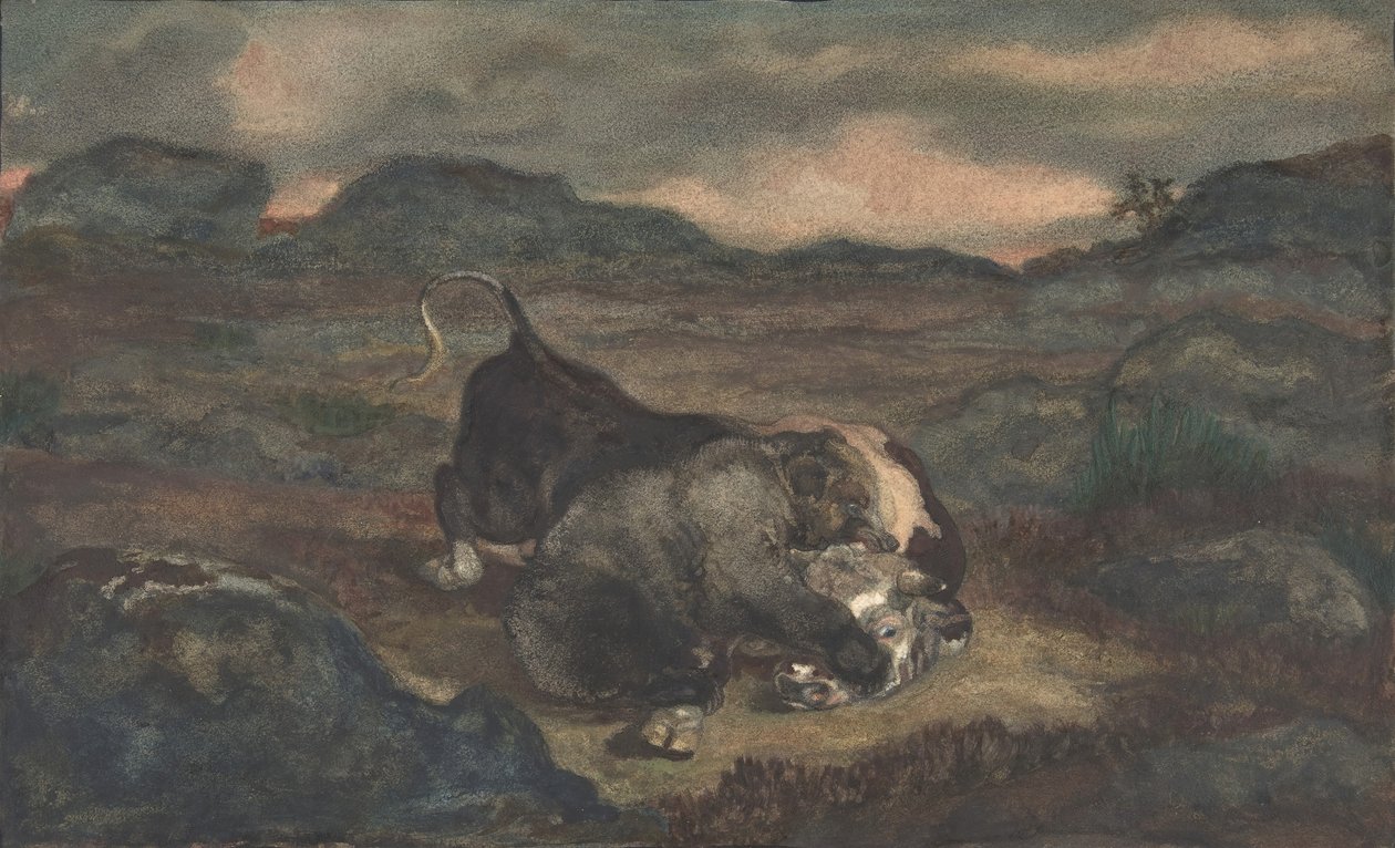 Bear Killing Bull, 1810-75. av Antoine Louis Barye