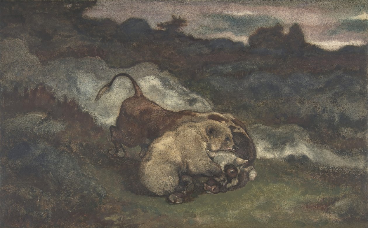 Bjørn dreper en okse, 1810-75. av Antoine Louis Barye