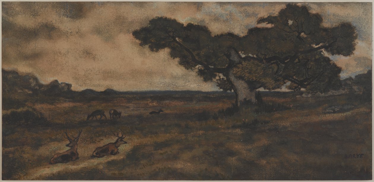 Bukker nær et tre (wc på papir) av Antoine Louis Barye
