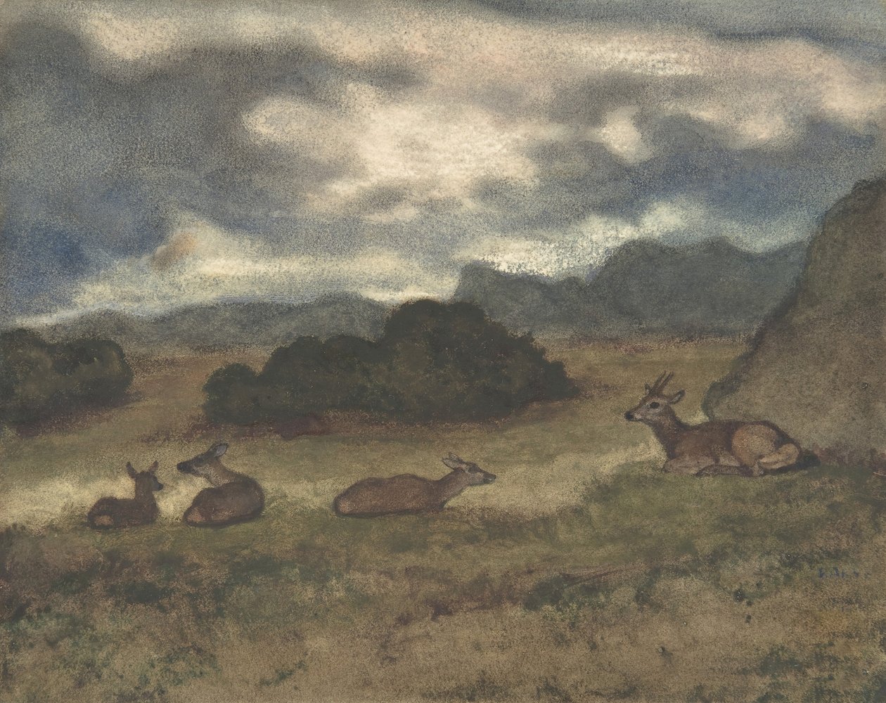 Hjort i landskapet, 1810-75. av Antoine Louis Barye