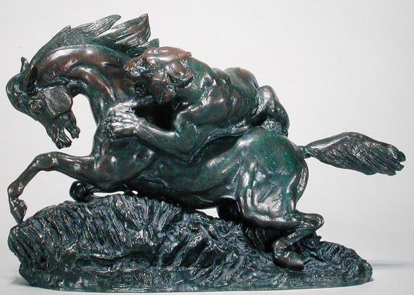 Hest overrasket av en tiger (bronse) av Antoine Louis Barye