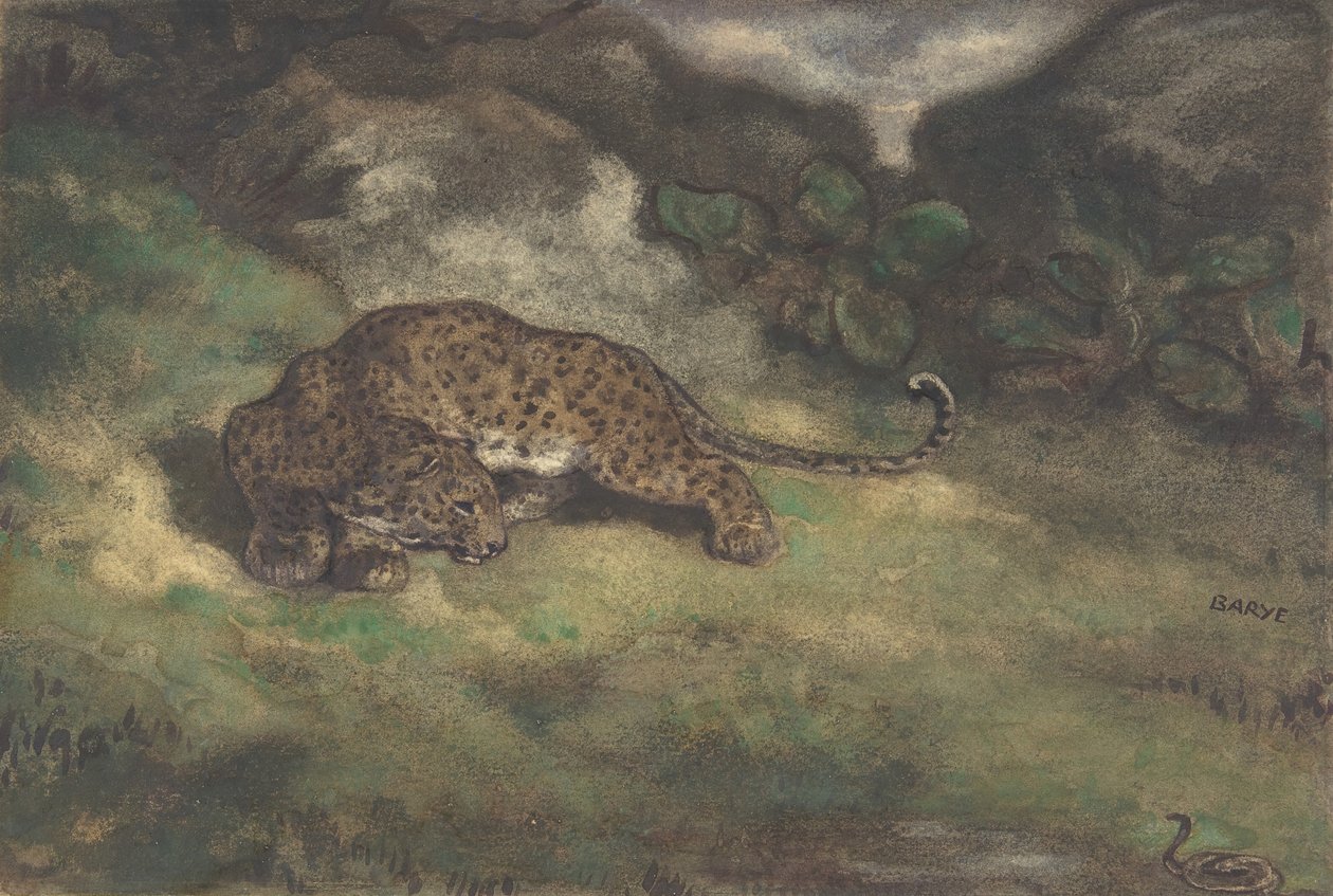 Leopard og slange, 1810-75. av Antoine Louis Barye