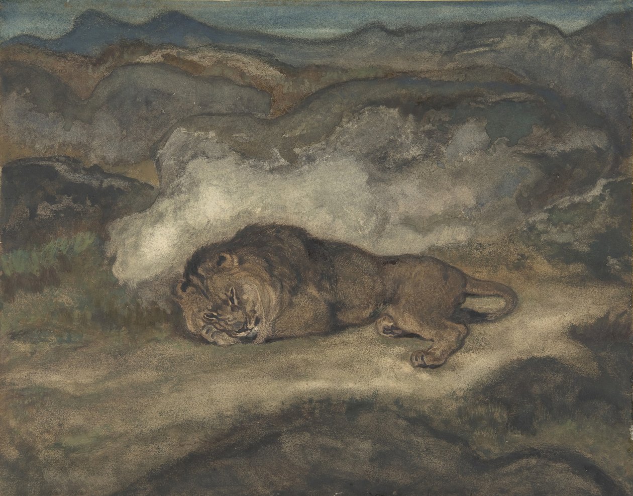 Løve sovende, 1810-75. av Antoine Louis Barye