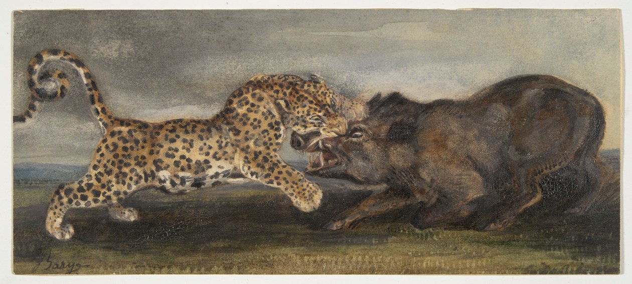 Leopard som sliter med et villsvin av Antoine Louis Barye