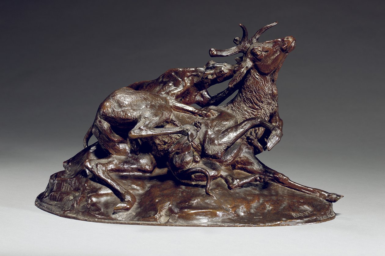 Hjort brakt ned av to greyhounds (bronse) av Antoine Louis Barye