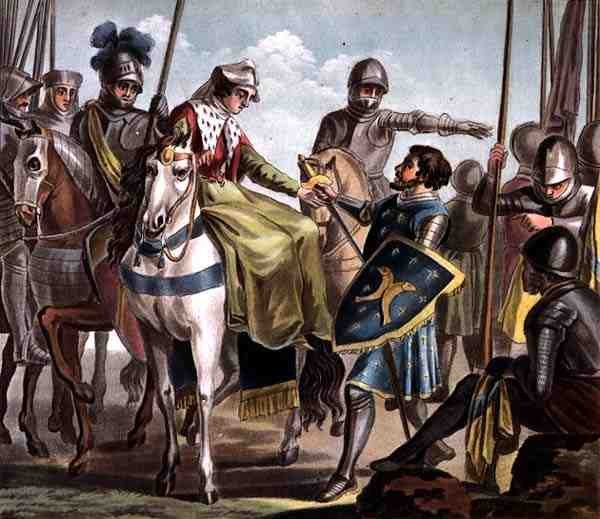 Jeanne de Navarre (1271-1304) Tar greven av Barfange, gravert av Jean Baptiste Morret (fl. 1790-1820) 1788 (farget gravering) av Antoine Louis Francois (after) Sergent Marceau