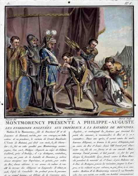 Montmorency presentert for Philip Augustus (1165-1223) Etter slaget ved Bouvines, gravert av Jean Baptiste Morret (fl. 1790-1820) av Antoine Louis Francois (after) Sergent Marceau