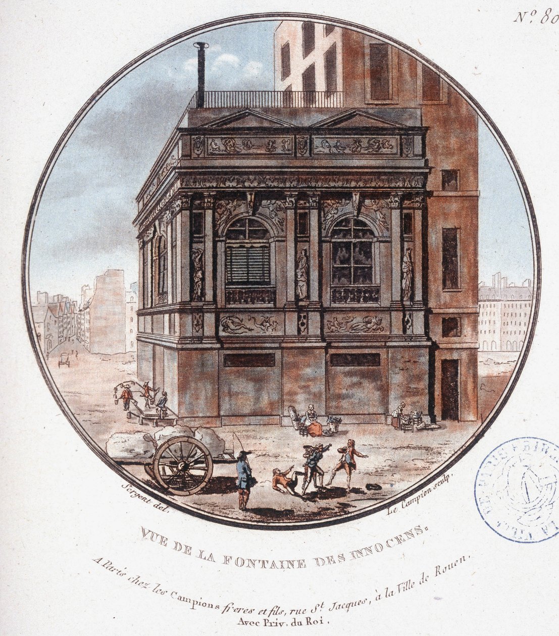 Utsikt over fontenen til de uskyldige. I prittoresque utsikt over hovedbygningene i Paris av sersjant av Antoine Louis Francois Sergent-Marceau