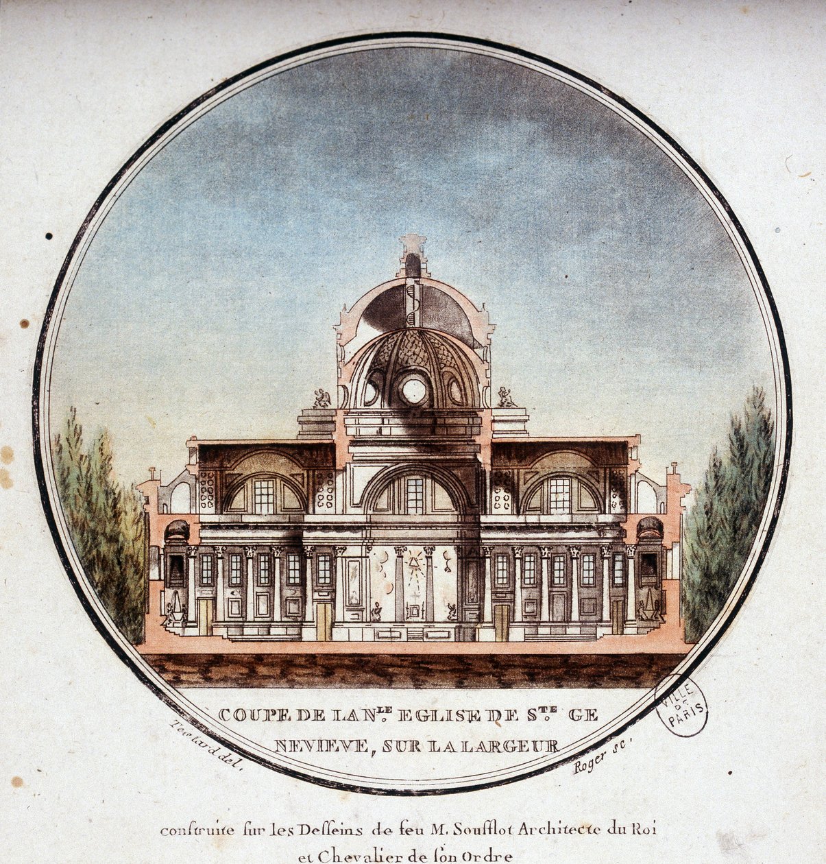 Kutt i bredden av den nye kirken Sainte Geneviève, bygget etter tegningene til arkitekten Soufflot, Paris. I prittoresque utsikt over hovedbygningene i Paris av sersjant av Antoine Louis Francois Sergent Marceau