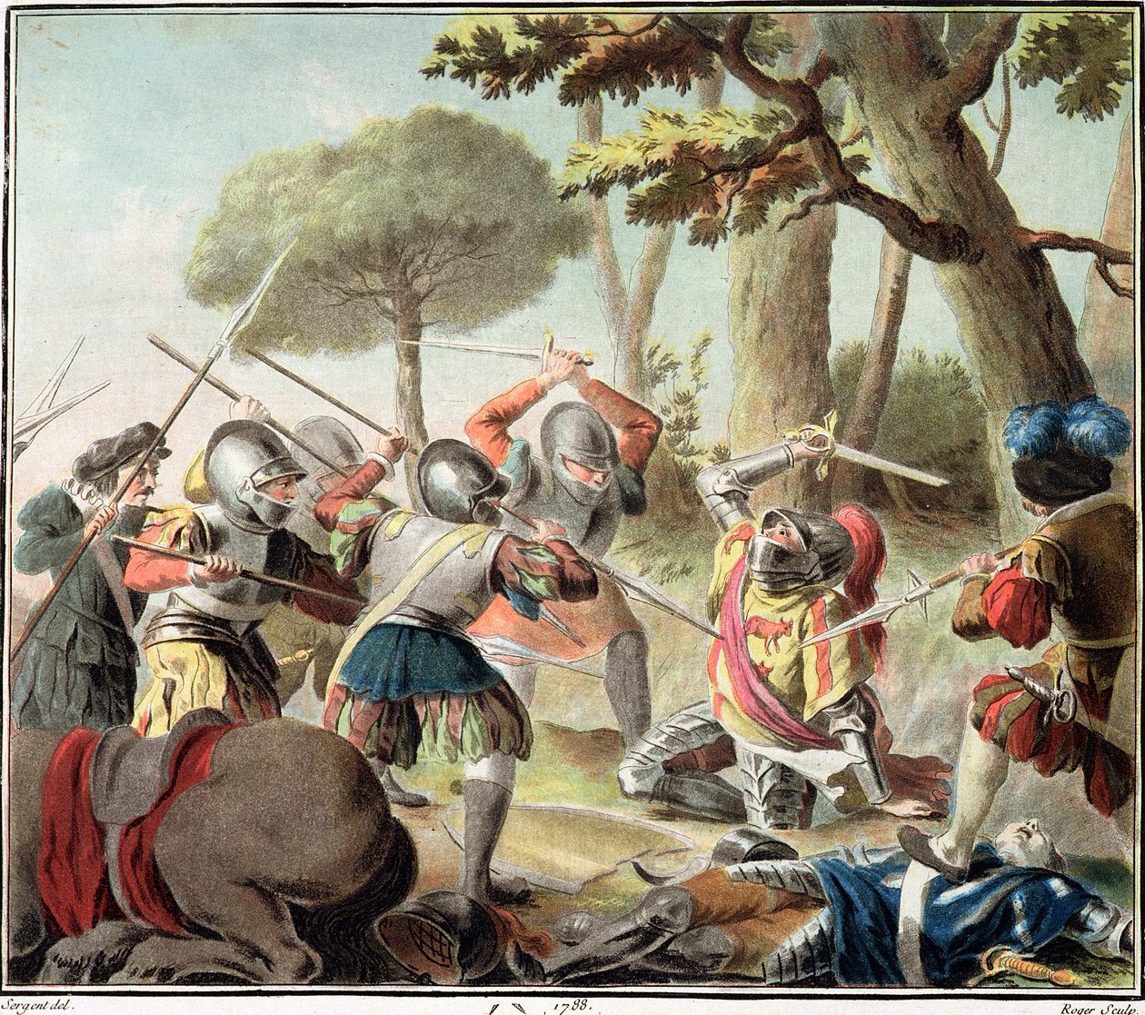 Gaston de Foix (1488-1512) drept i slaget ved Ravenna, gravert av Roger, 1788 av Antoine Louis Francois Sergent Marceau