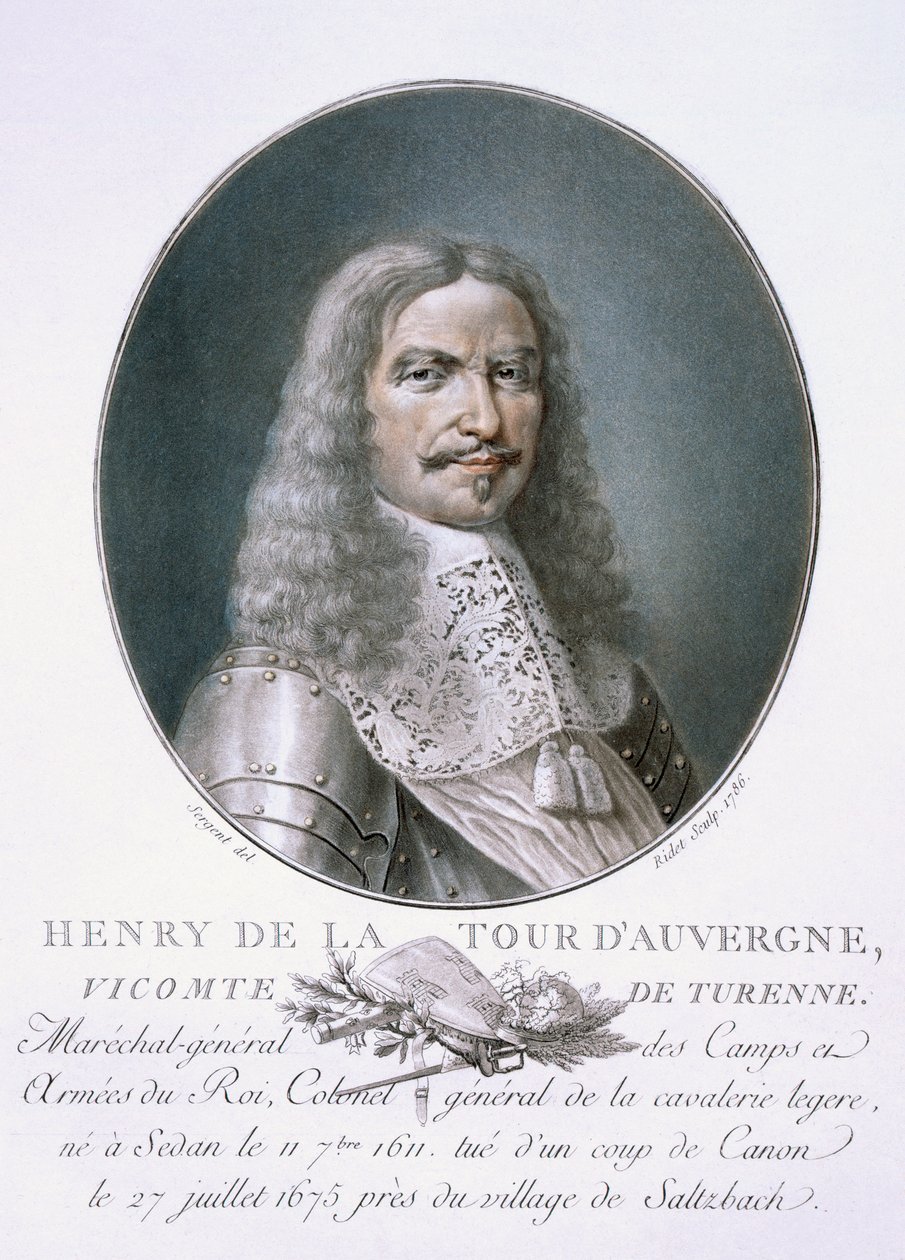 Henri de la Tour d'Auvergne, fra 'Portretter av store menn, berømte kvinner og minneverdige motiver i Frankrike, gravert og trykt i farger', utgitt av Pierre Blin, 1786-92, Paris (fargeeng. av Antoine Louis Francois Sergent Marceau