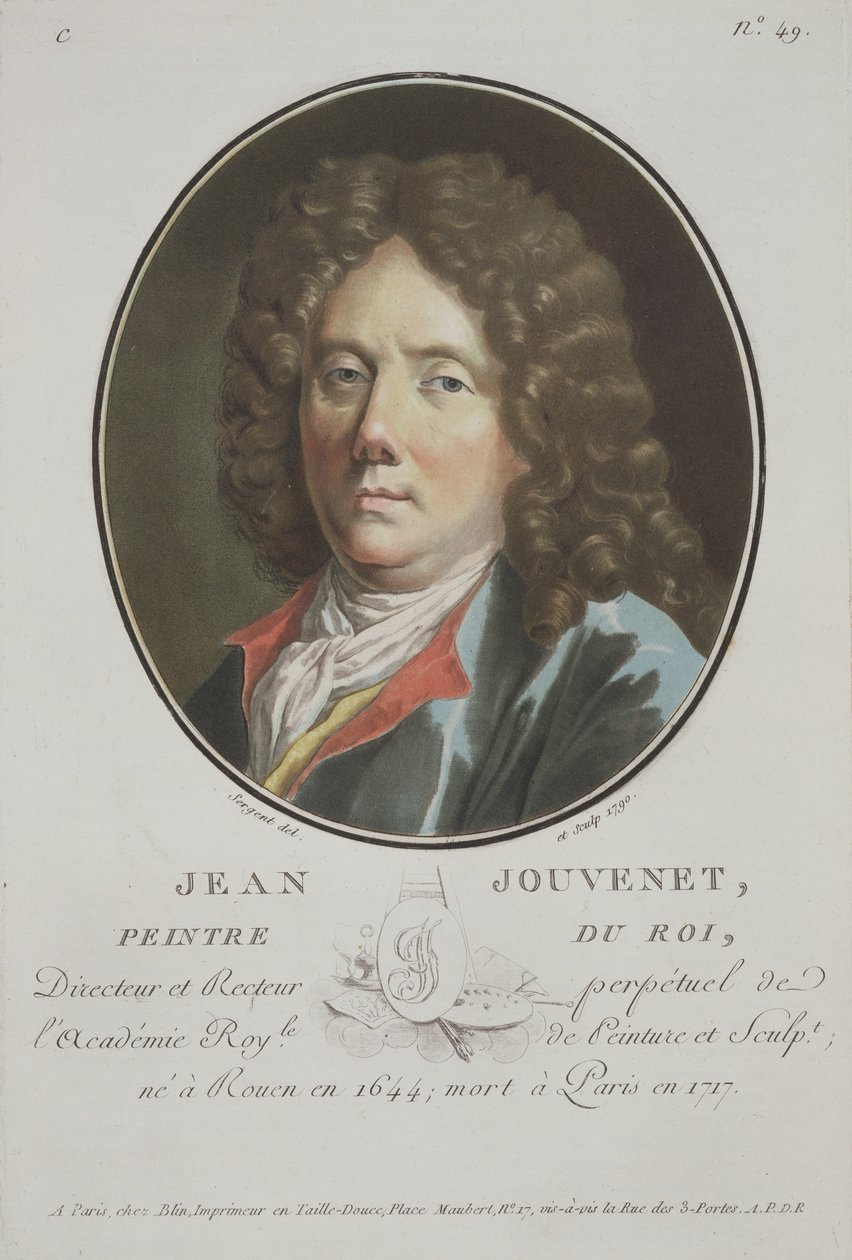 Jean Jouvenet, fra Portraits of Great Men, Illustrious Women, and Memorable Subjects of France, gravert og trykt i farger, utgitt av Pierre Blin, 1786-1792, Paris av Antoine Louis Francois Sergent Marceau
