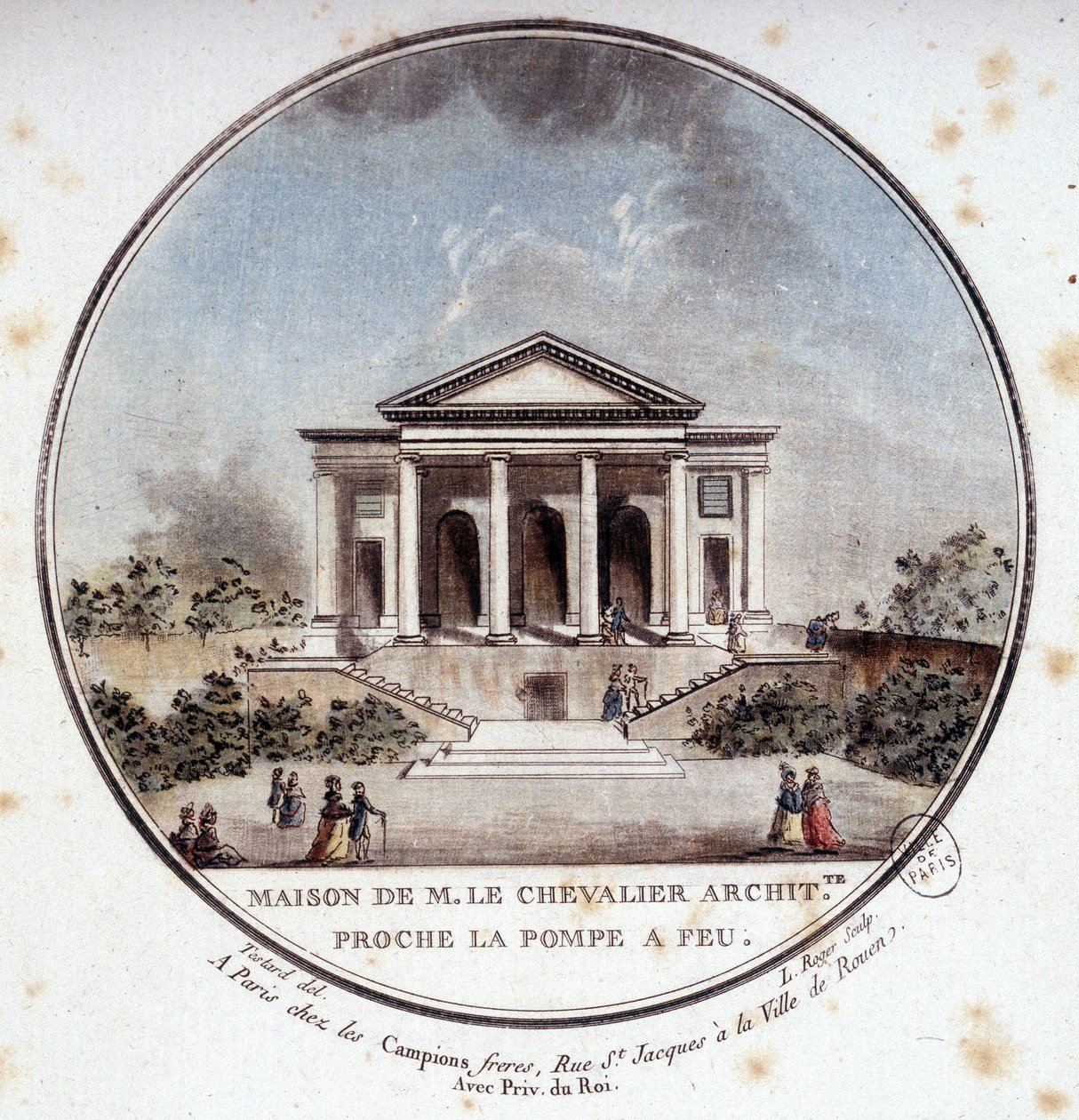 House of Monsieur le Chevalier, arkitekt, Paris. I pristoresk utsikt over hovedbygningene i Paris av sersjant av Antoine Louis Francois Sergent Marceau