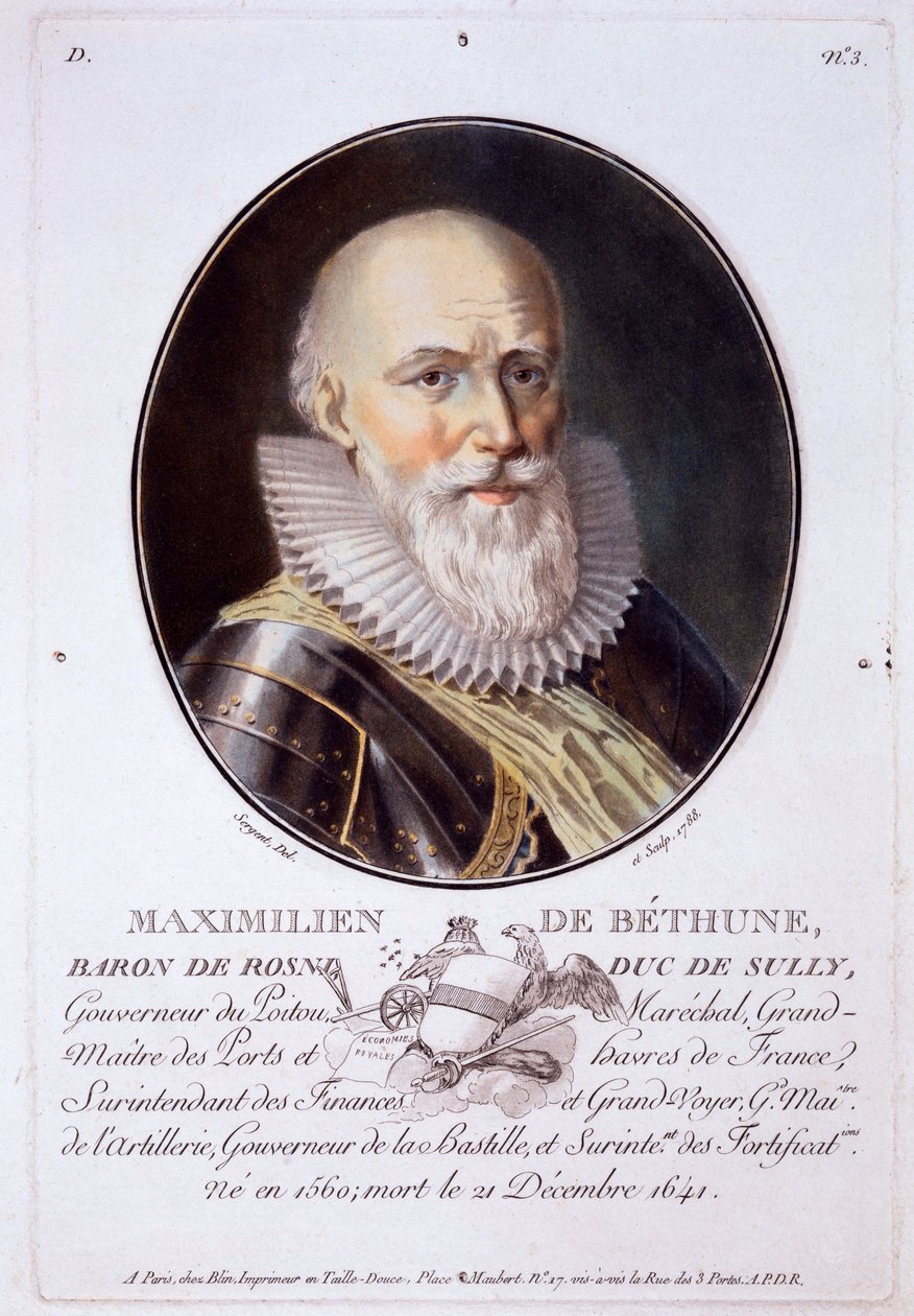 Maximilien de Bethune, Baron de Rosni og Duc de Sully, fra Portretter av store menn, berømte kvinner og minneverdige motiver fra Frankrike, gravert og trykt i farger, utgitt av Pierre Blin, 178 av Antoine Louis Francois Sergent Marceau