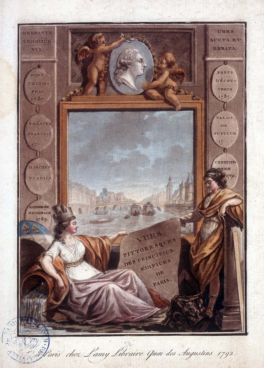 Paris sett fra Lamy, bokhandel Quai des Augustins av Antoine Louis Francois Sergent Marceau