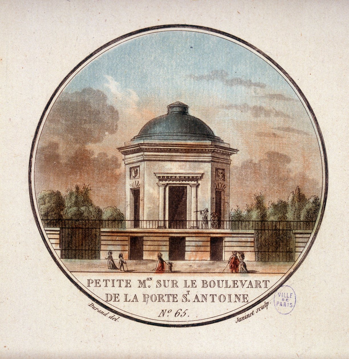 Lite hus på boulevarden til Porte Saint Antoine. I pittoresque utsikt over hovedbygningene i Paris av sersjant av Antoine Louis Francois Sergent Marceau