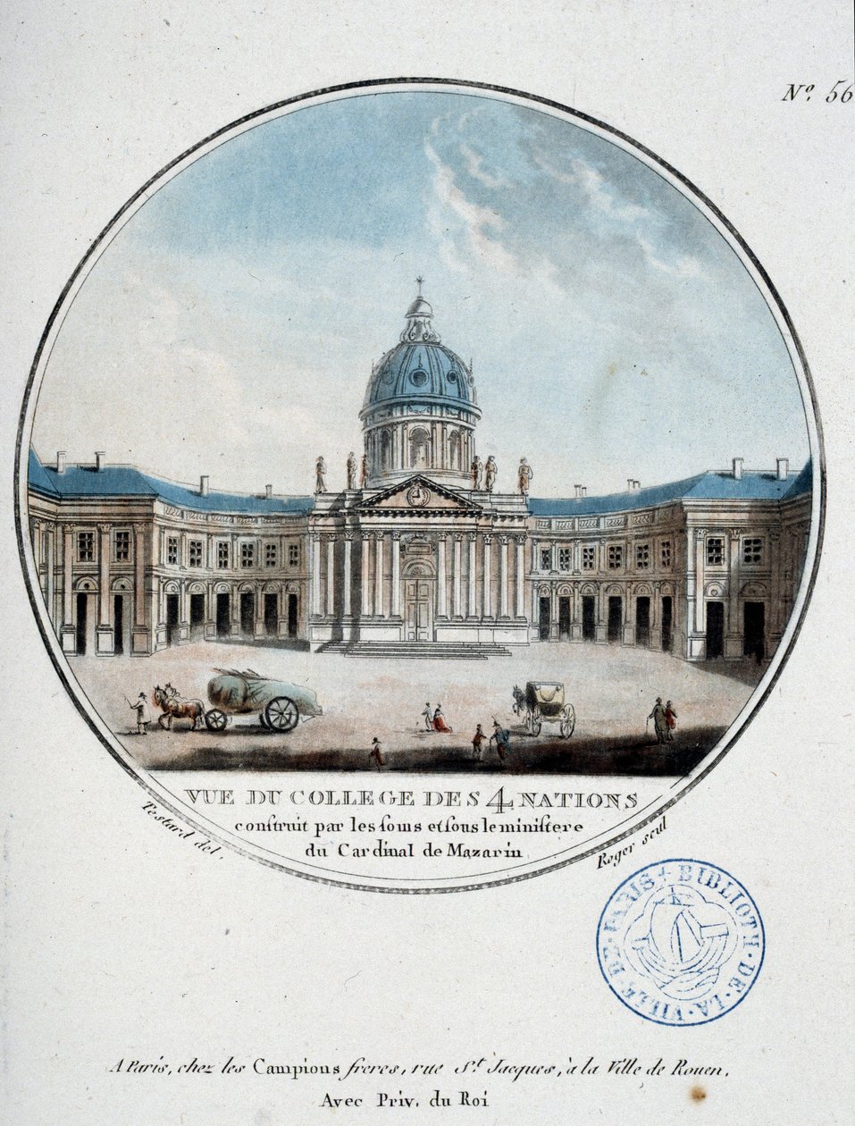 Utsikt over Collège des Quatre Nations (Institut de France) - i "" Pittoresk utsikt over hovedbygningene i Paris", av sersjant av Antoine Louis Francois Sergent Marceau