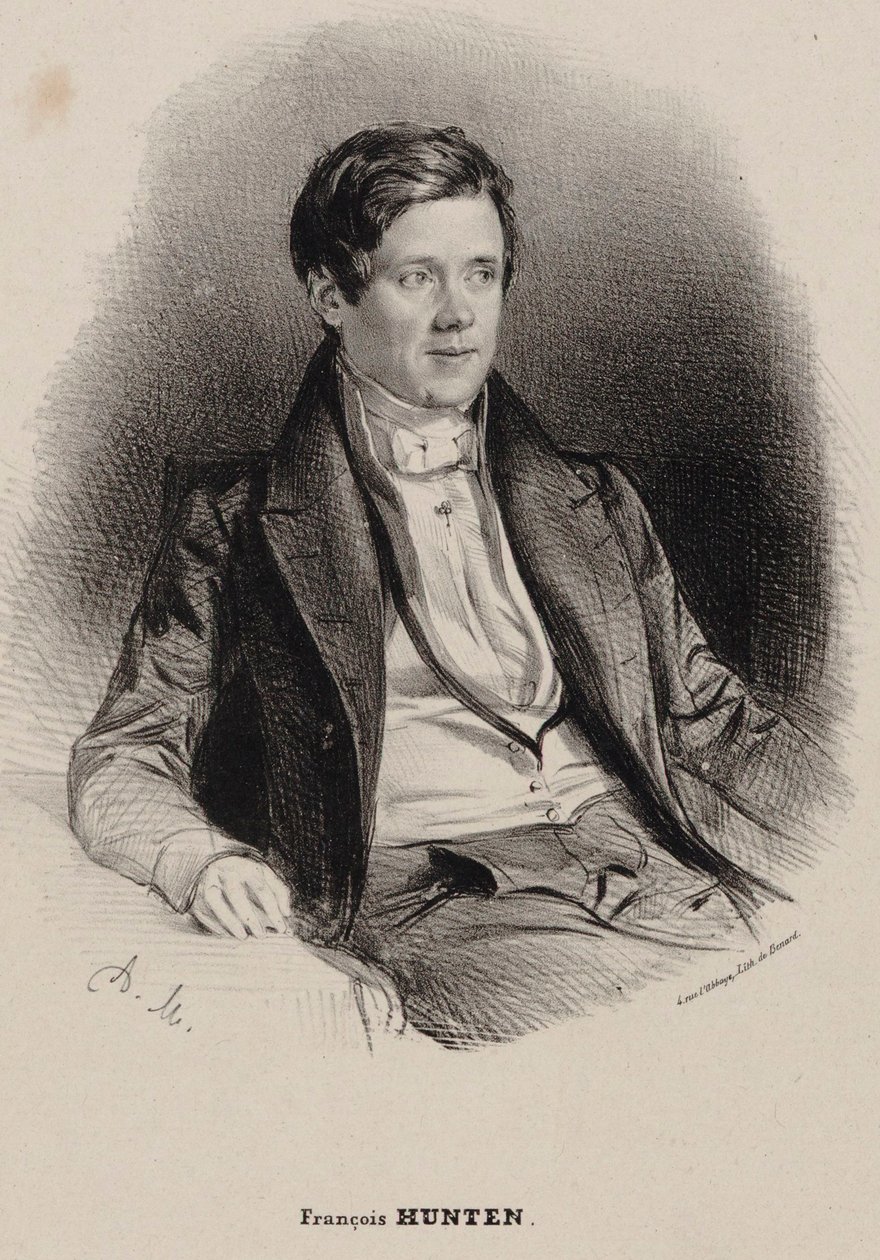 Portrett av pianisten og komponisten Franz Hünten 1793-1878. av Antoine Maurin