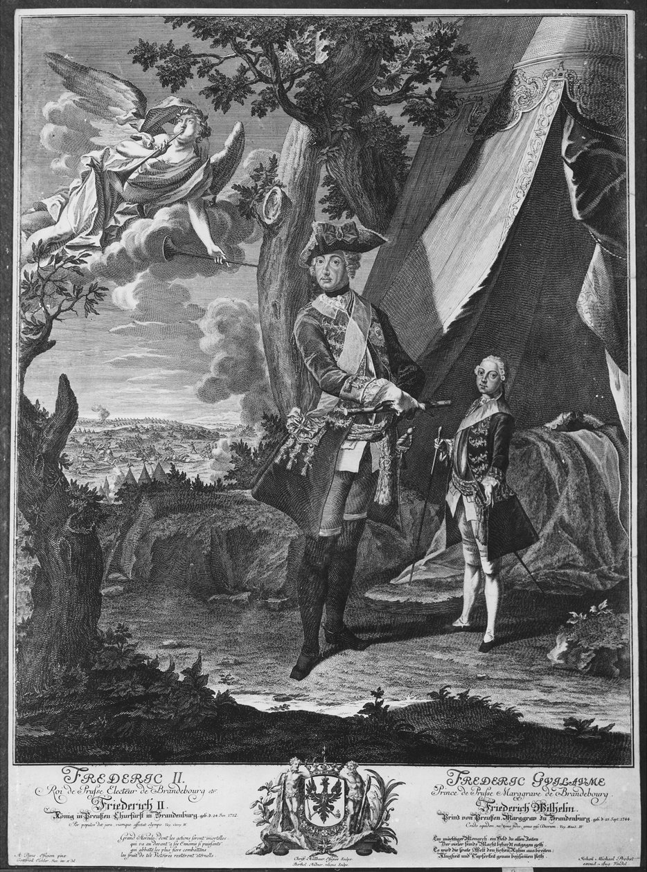 Frederick II (1712-86) og hans nevø Frederick William II (1744-97), gravert av Johann Probst (1673-1750) av Antoine Pesne