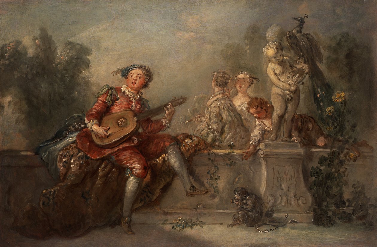 Luttspiller med selskap i en park av Antoine Pesne