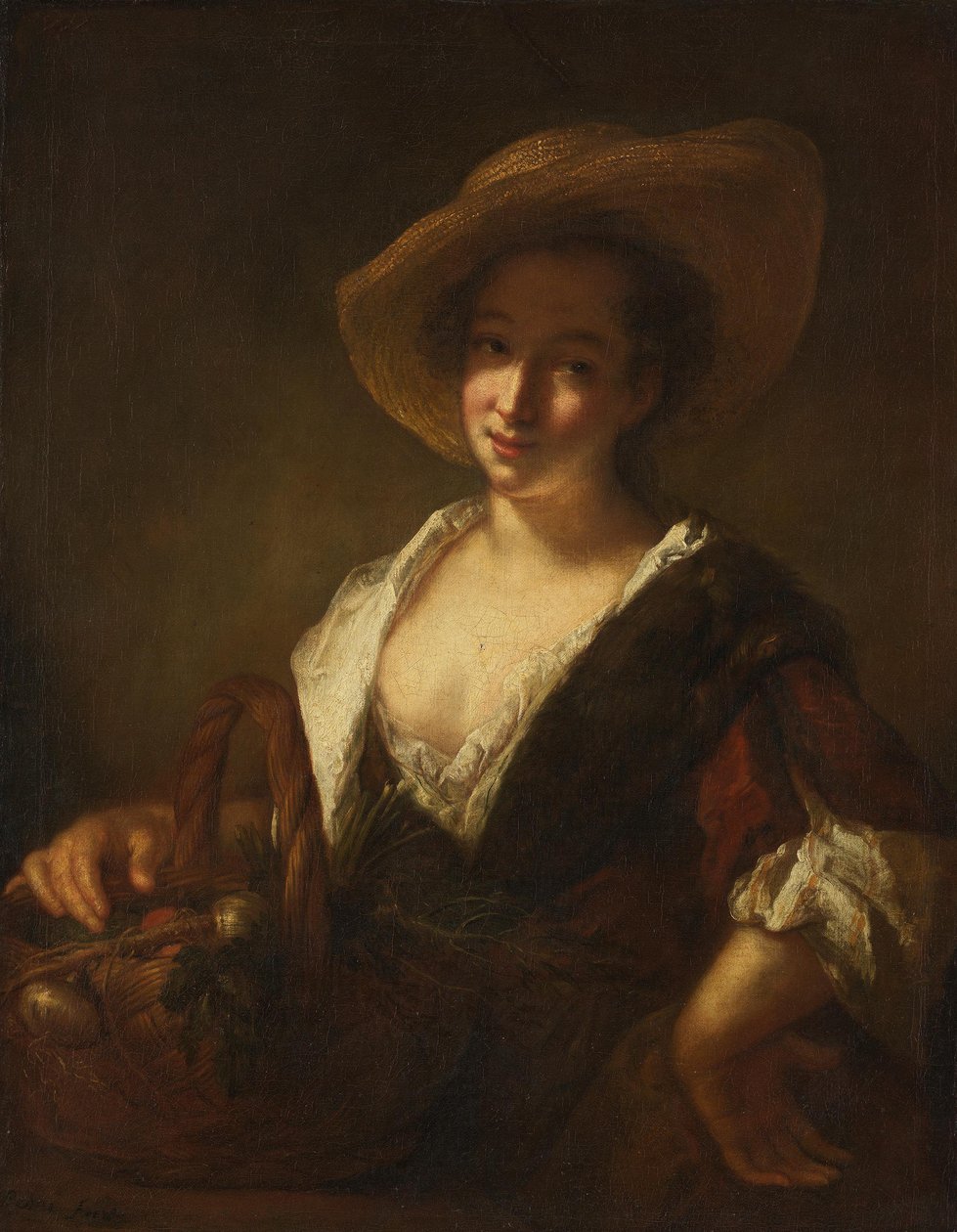 Jente med en kurv grønnsaker av Antoine Pesne