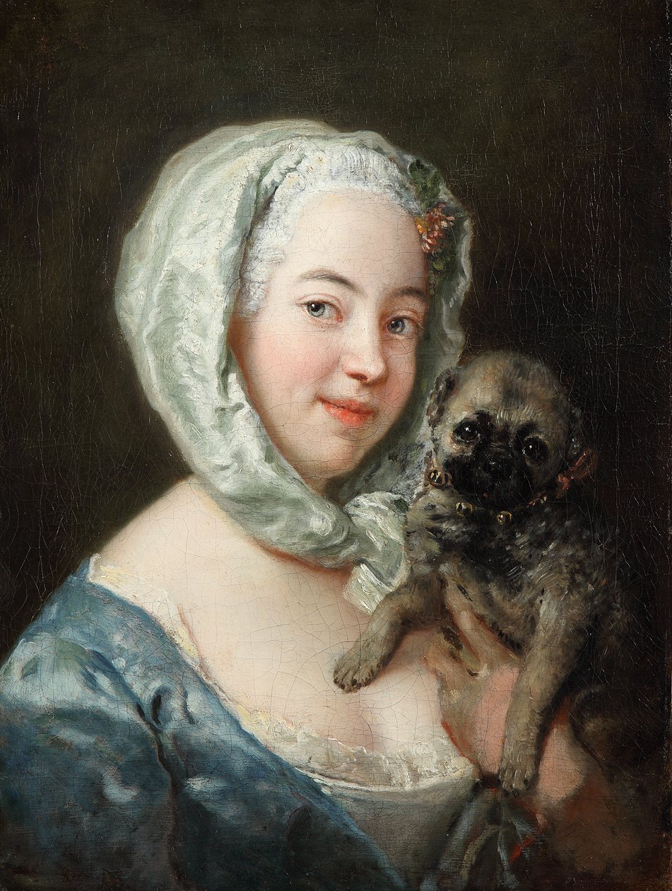 Marie de Rège, født Pesne, med en mops av Antoine Pesne